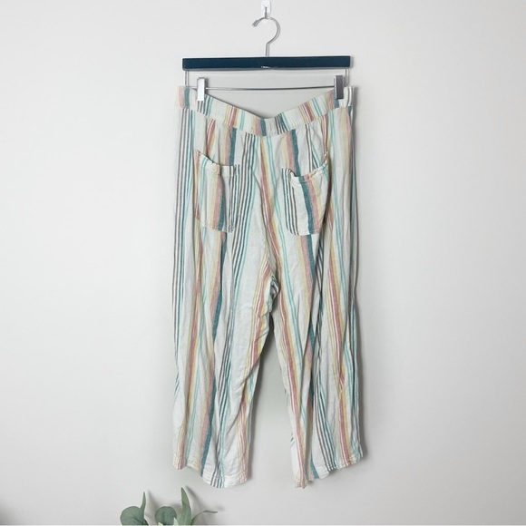 [A New Approach] 100% Linen Multi Colored Cropped Wide Leg Elastic Waist Pants - Picture 5 of 6